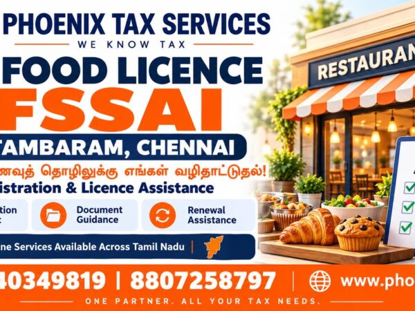 Food license FSSAI registration in Tambaram Chennai by Phoenix Tax Services, with phone 9940349819