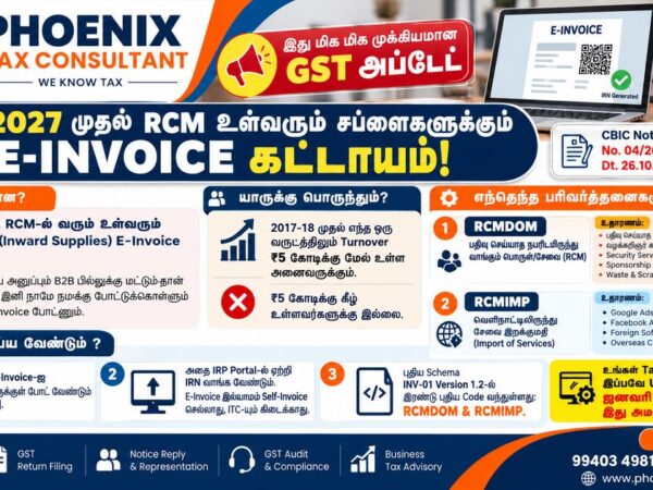 RCM e-invoice from 1 January 2027: self-invoice, RCMDOM and RCMIMP explained - Phoenix Tax Consultant, Tambaram Chennai