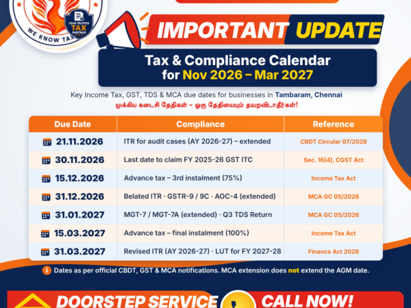 Tax & Compliance Calendar Nov 2026 – Mar 2027 – Phoenix Tax Consultant, Tambaram, Chennai